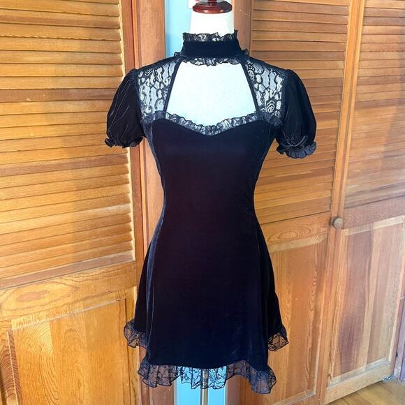 Killstar Dresses & Skirts - Killstar Gothic Lolita Victorian Vkei Witchcore Black Velvet Lace Mini Dress